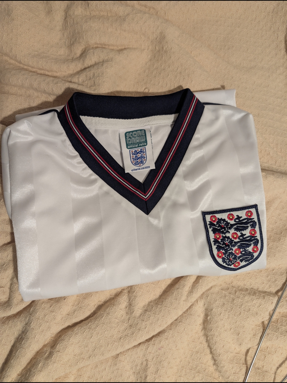 England White Soccer Jersey with Navy Trim